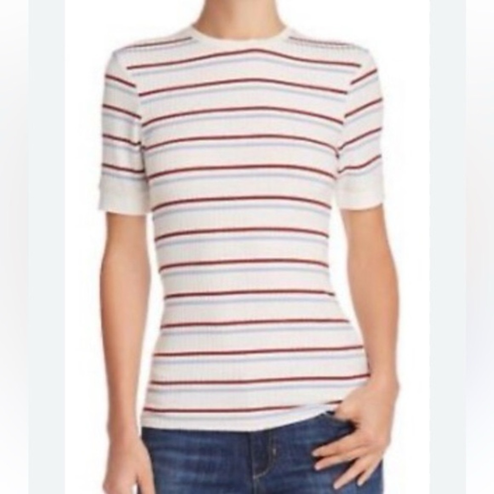 Frame Denim Cream and Red Fitted Ribbed Tee